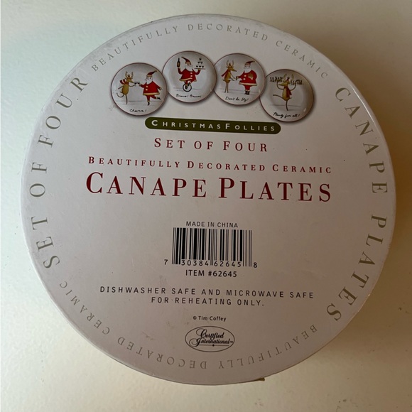 Christmas Follies Set Of 4 Ceramic Canapé Holiday Party Appetizer Serving Plates - Picture 11 of 11